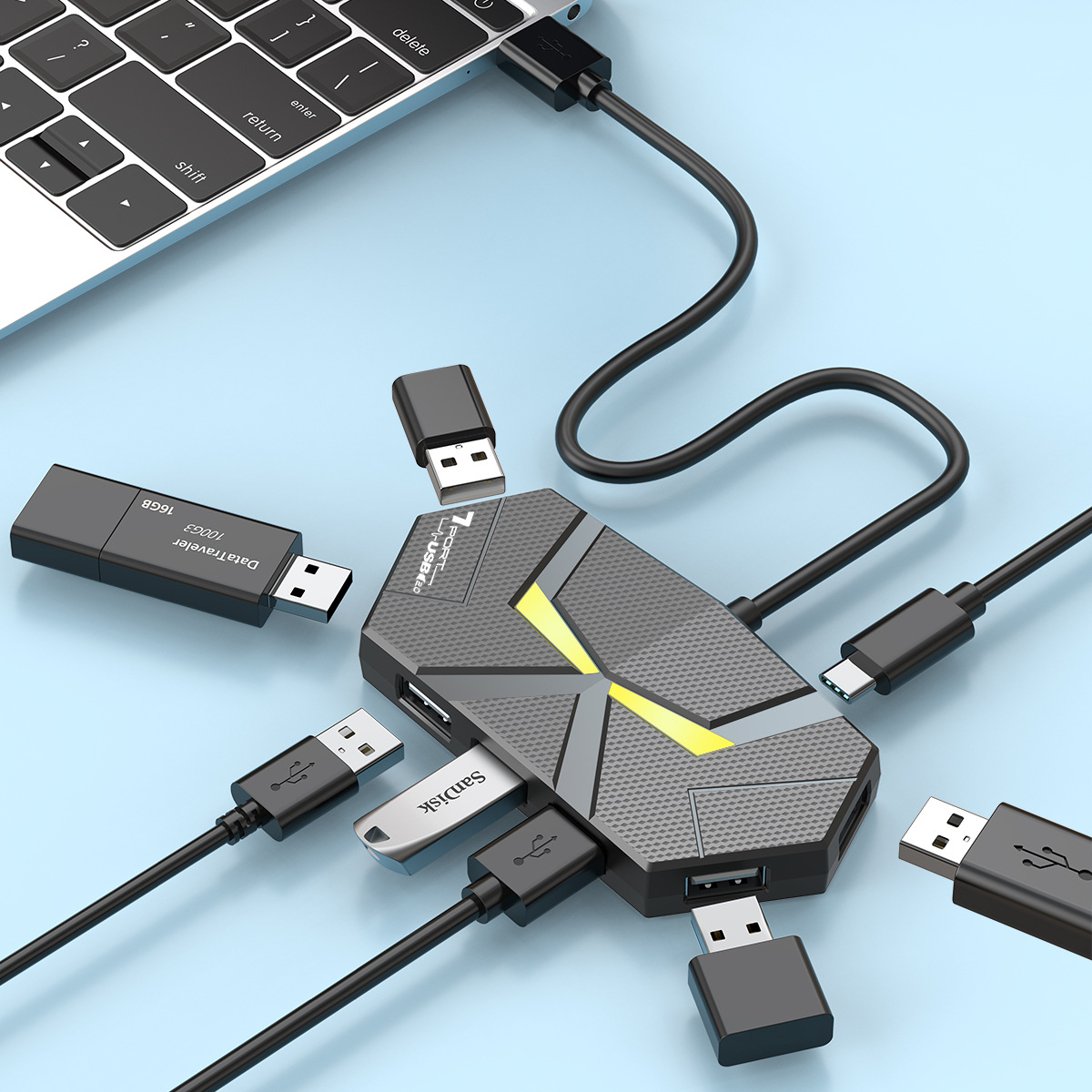 Usb Hub Gaming - HUB de 0,6 CM/1,2 M, divisor