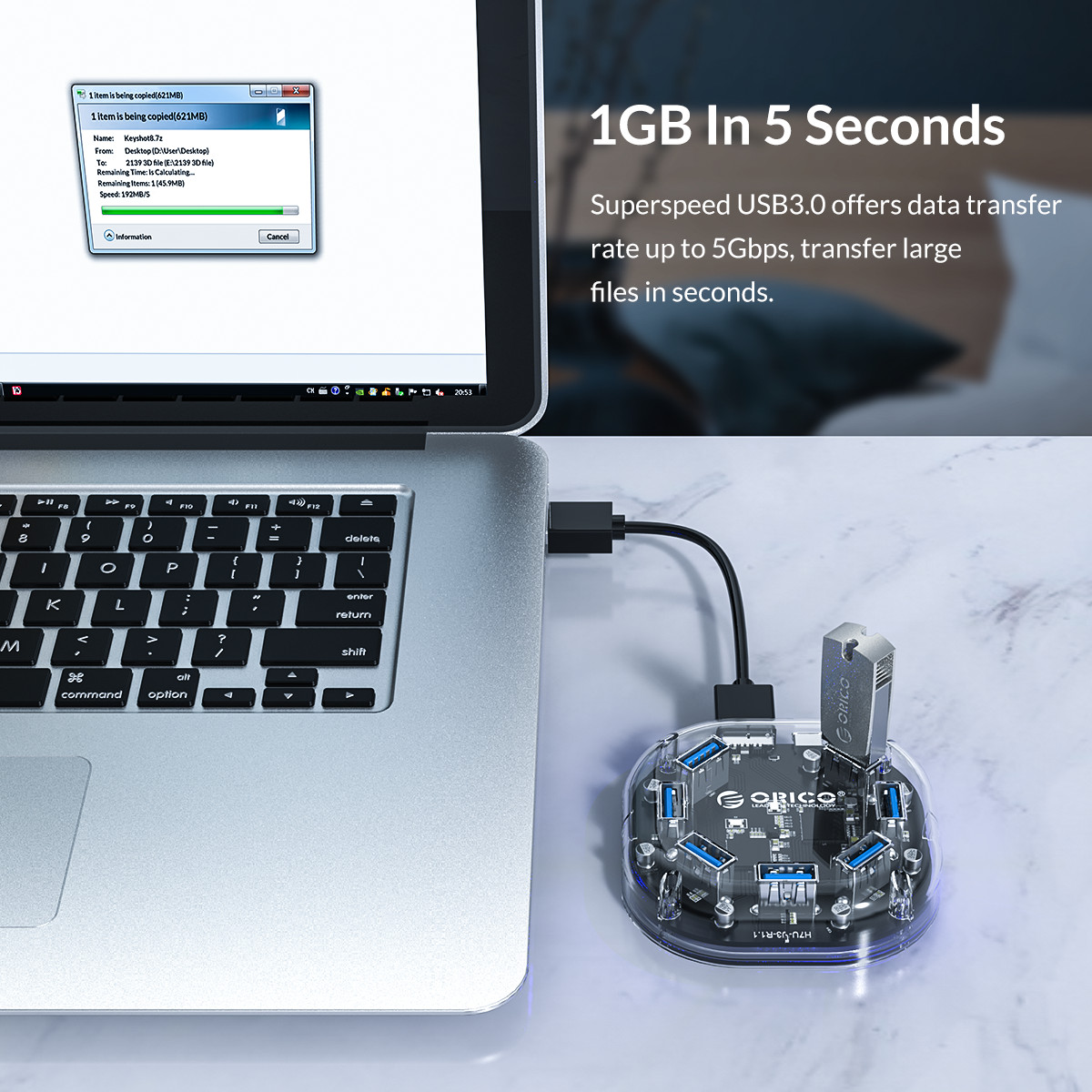 ORICO H7U Hub USB transparente - Usb Hub Gaming reseña y precio
